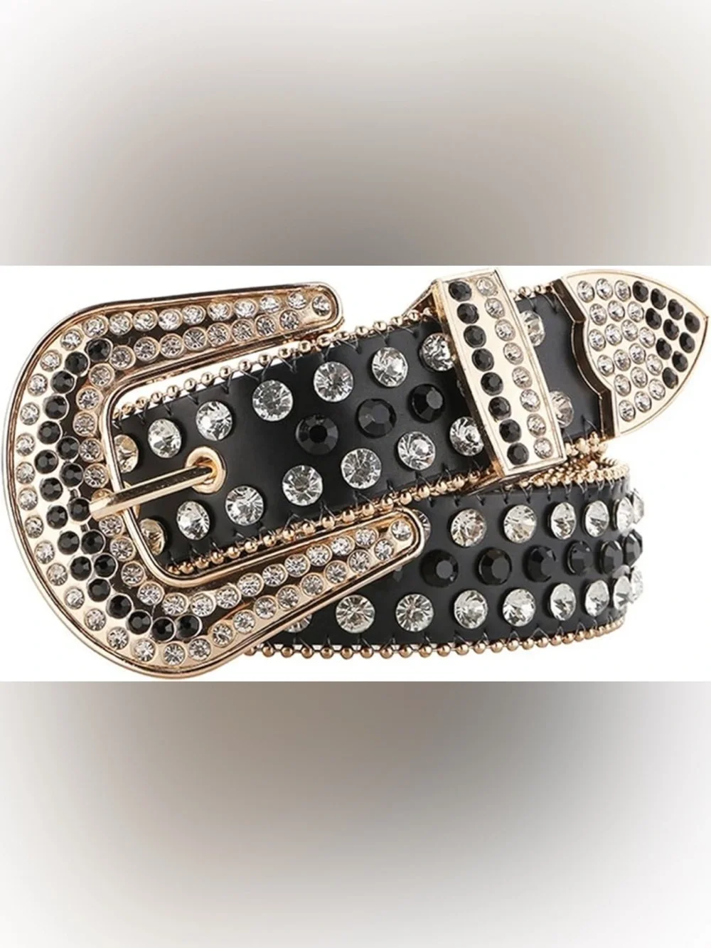 Women's Black Crystal-gold hardware Embellished western Chain-Trim Belt